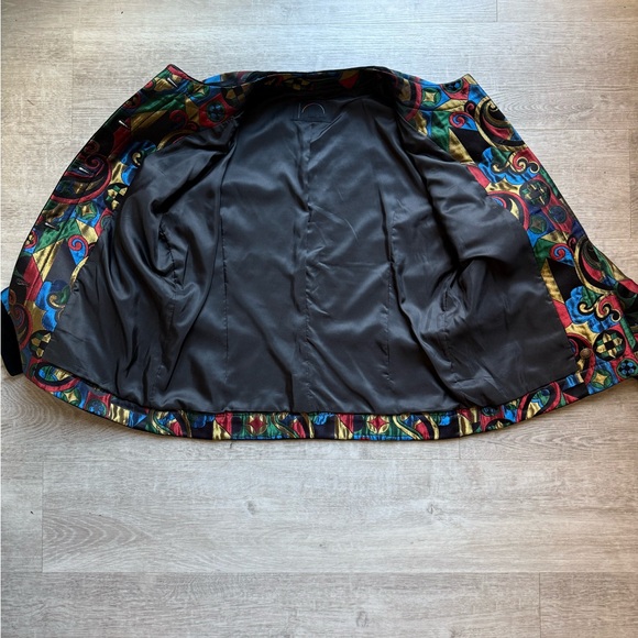 BOGNER Vintage Multicolor Geometric Pattern Jacket Black Velvet Trim Gold Button - Picture 7 of 10
